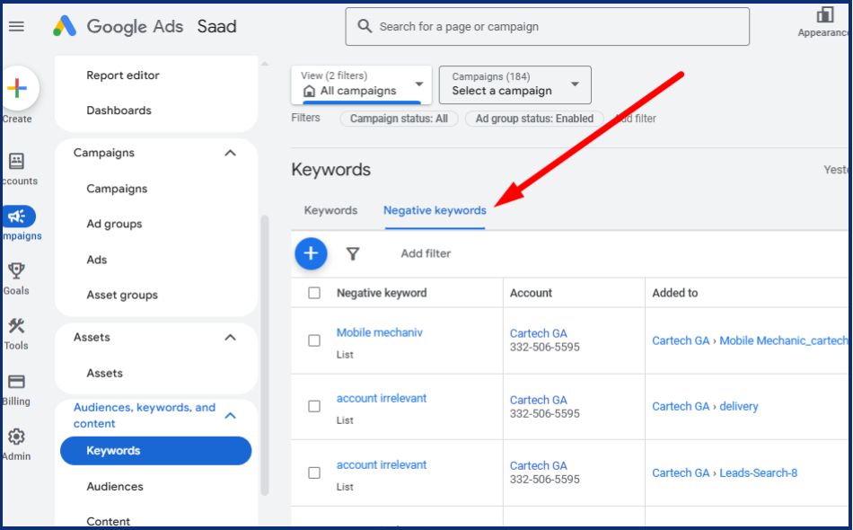 How to Add Negative Keywords in Google Ads